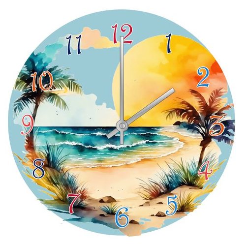 Horloge sur la plage ensoleillée