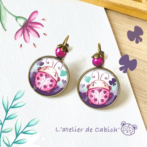 Boucles d'oreilles « jolie cocci » de la collection « réveil au jardin » .bijoux violet. bijoux fantaisies .