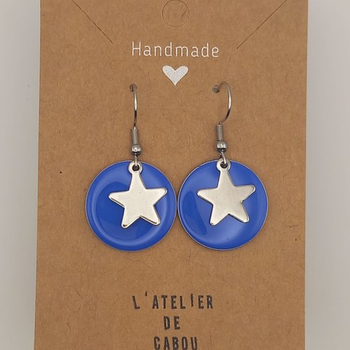 Boucles d'oreilles fantaisie sequin bleu