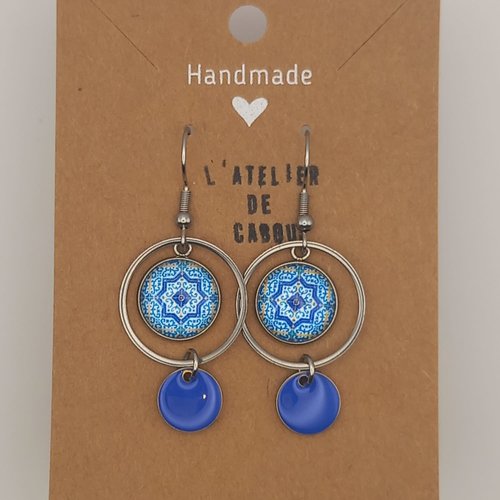 Boucles d'oreilles fantaisie cabochon sequin