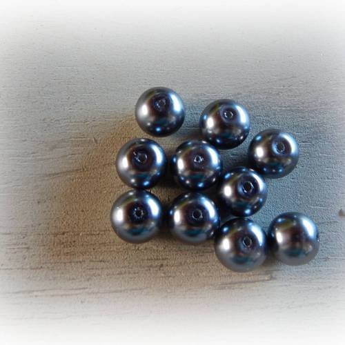 20 perles Nacrées 10mm Anthracite verre de Bohème