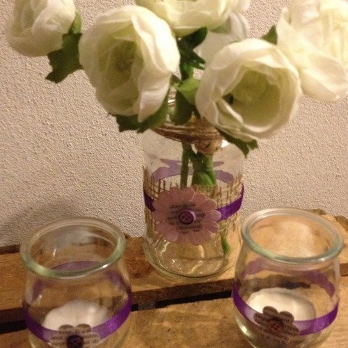 Photophores et vase fleurs - violet -