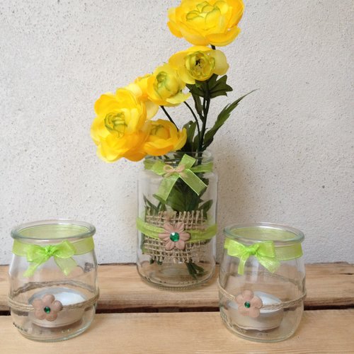 Photophores et vase fleurs - vert -