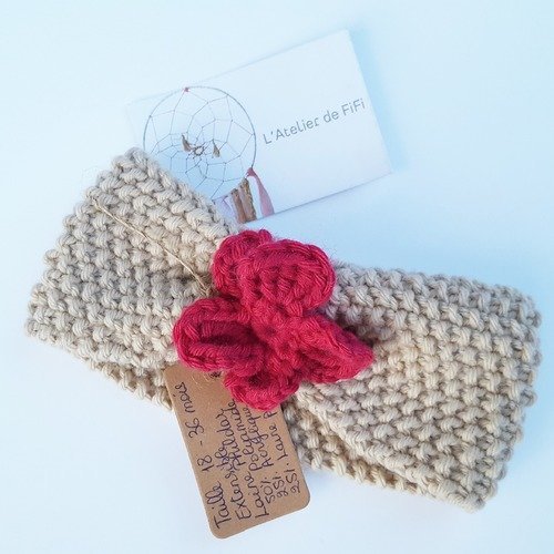 Bandeau Headband Enfant Tricot Et Fleur Au Crochet Un Grand Marche