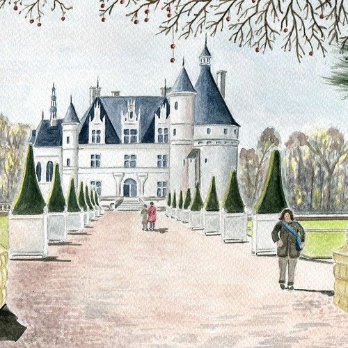 Reproduction De Mon Aquarelle Le Chateau De Chenonceaux Au Printemps Un Grand Marche