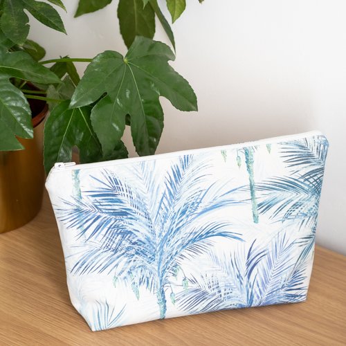 Trousse - pochette en tissu bio blue palmes