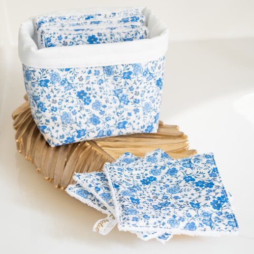 Coton lavable en tissu bio et panier blue liberty