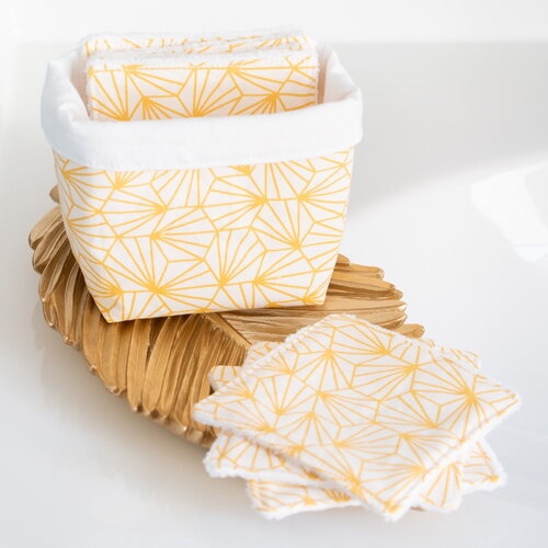 Coton lavable en tissu bio graphique jaune