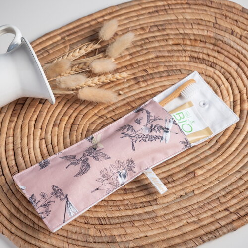 Pochette brosse à dents en tissu bio l’herboriste rose