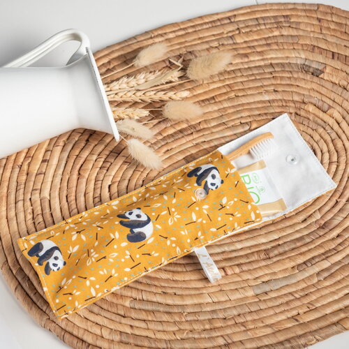 Pochette brosse à dents en tissu bio panda