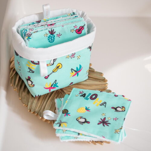 Coton lavable et panier en tissu bio aloha