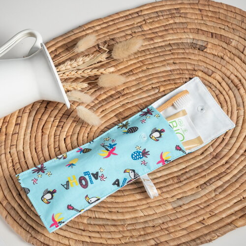 Pochette brosse à dents en tissu bio aloha