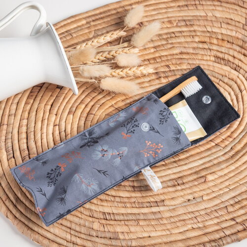 Pochette brosse à dents en tissu bio herborium