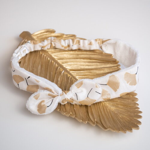 Bandeau éponge démaquillant en tissu ginkgo doré
