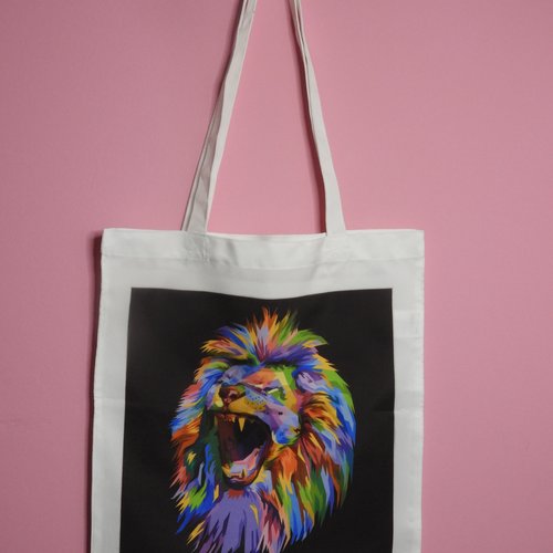 Tote bag lion coloré