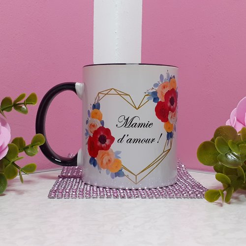 Mug bicolore noir "mamie d'amour !"
