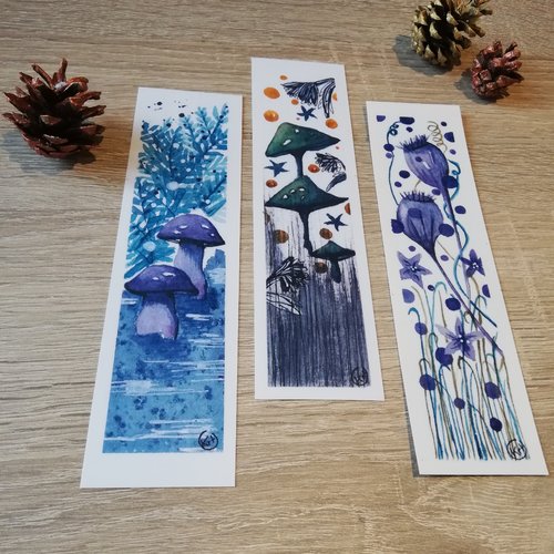 Collection de 3 marque-pages à champignons et pavots
