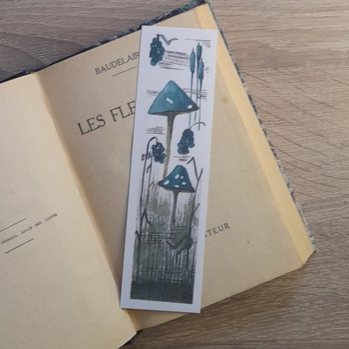 Marque pages aquarelle champignons bleus