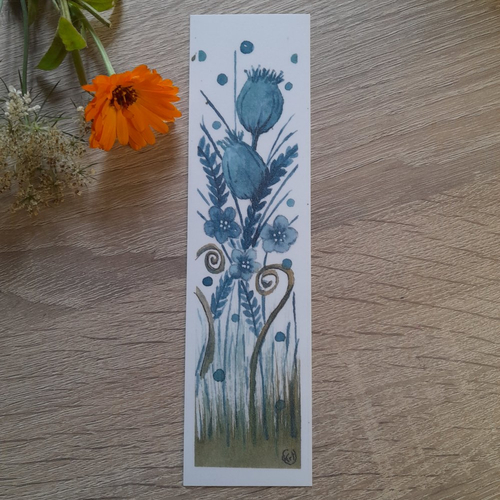 Marque pages aquarelle pavots bleus