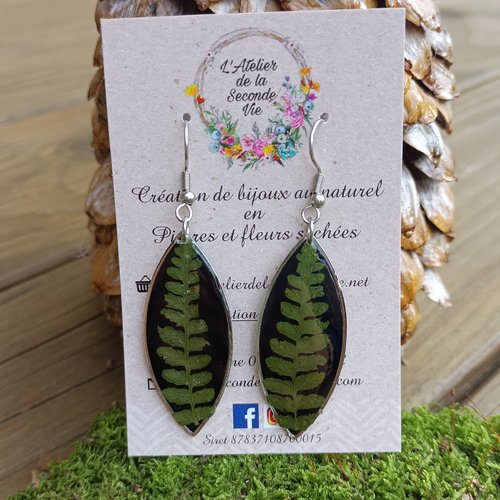 Boucles d'oreilles amande acier en résine uv et fleurs séchées