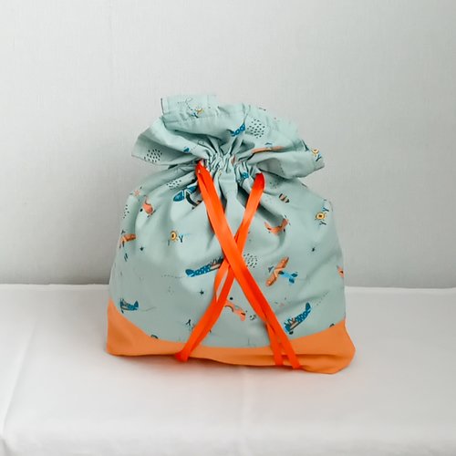 Pochon de rangement bébé, sac à jouets coton, panier à couches avions, trousse de toilette bébé nomade vert orange