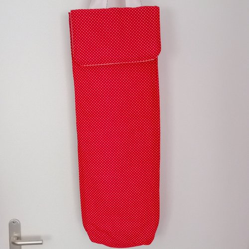 Sac à pain en coton rouge à pois blancs – porte-baguette tissu lavable fait main – sac déco cuisine rétro chic avec rabat protecteur