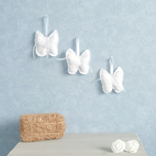 Lot de 3 papillons décoratifs, décoration de mariage, déco de baptême, tissu seersucker rayé.