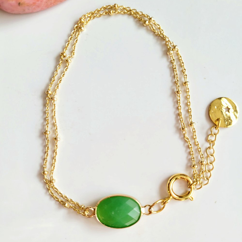 Bracelet en pierre naturelle aventurine verte, doré à l'or fin