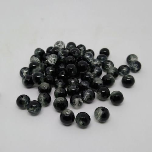 Perles craquelées 8 mm bicolore transparent / noir