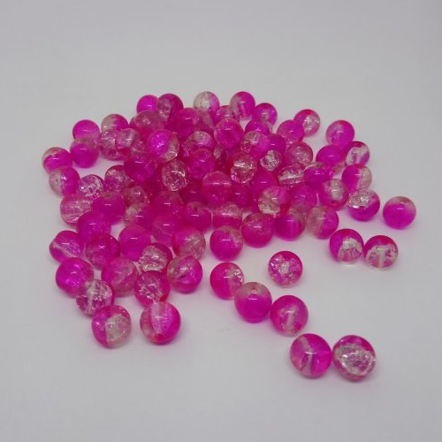 Perles craquelées 8 mm bicolore transparent / rose