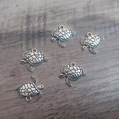 Lot de 5 breloques tortue en métal argenté