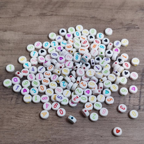 Perles numérique / coeur - blanche - acrylique 7 mm