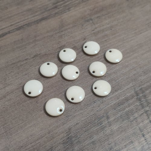 Lot de 10 sequins émaillés - forme ronde - blanc