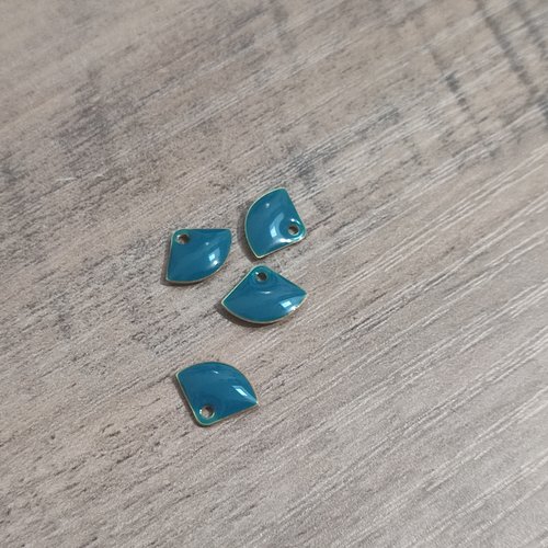 Lot de 4 sequins émaillés - forme éventail - bleu pétrole