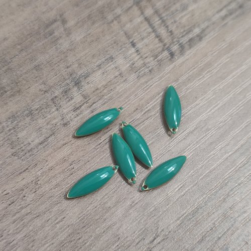 Lot de 6 sequins émaillés - forme navette - vert