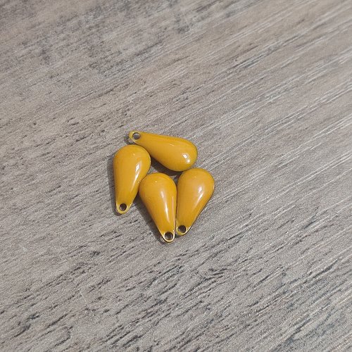Lot de 4 sequins émaillés - forme goutte - jaune moutarde