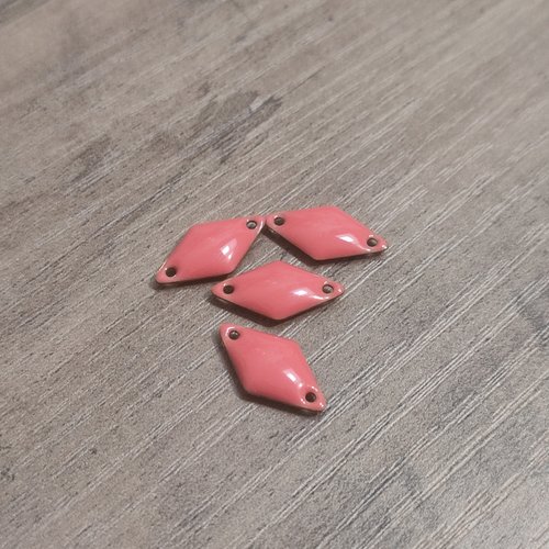 Lot de 4 sequins émaillés - forme losange - connecteur - rose