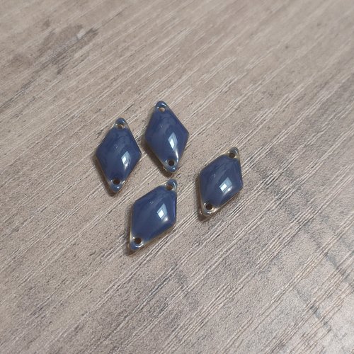 Lot de 4 sequins émaillés - forme losange - connecteur - bleu nuit