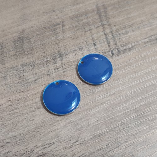 Lot de 2 sequins émaillés ronds bleu