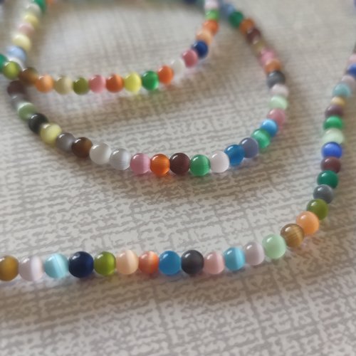 Perles oeil de chat 4mm - coloris mélangé