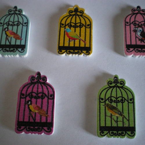 Bouton fantaisie bois - "cage a oiseaux" 