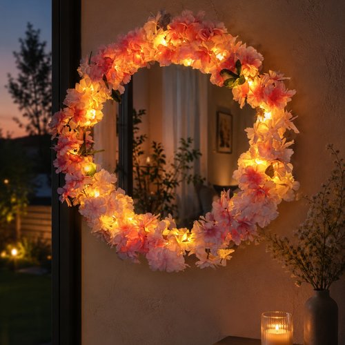 Mon miroir florale fleur de cerisier rose et led