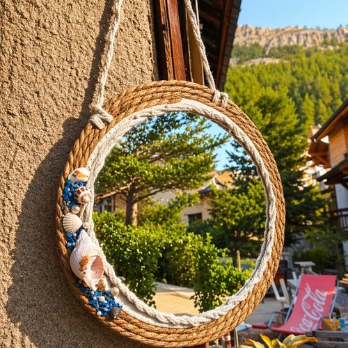 Miroir rond coquillages 39 cm – style bord de mer