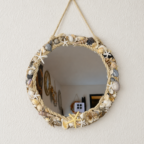Miroir rond coquillages style bord de mer – déco murale