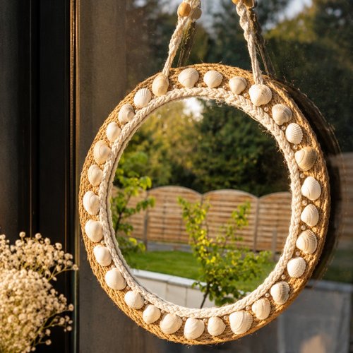 Miroir rond coquillages style bord de mer – déco murale