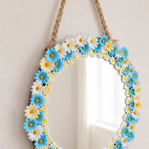 Miroir rond fleuri 39 cm – déco murale bohème