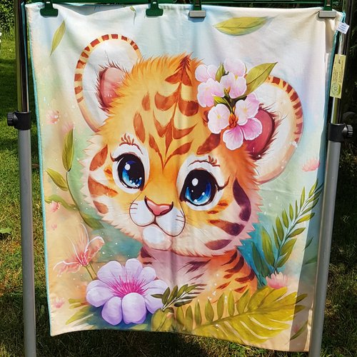 Couverture bébé lionceau fleurs