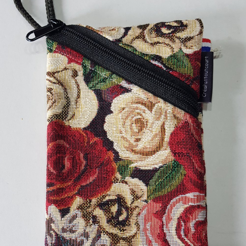 Trousse roses zip noir, haute avec petite poche intérieure