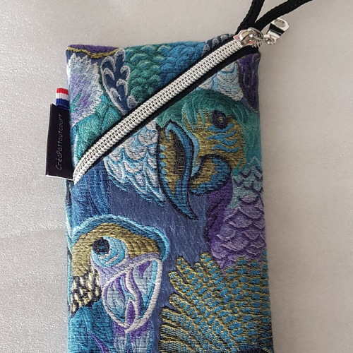 Etui à lunettes ou trousse perroquets, avec petite poche intérieure