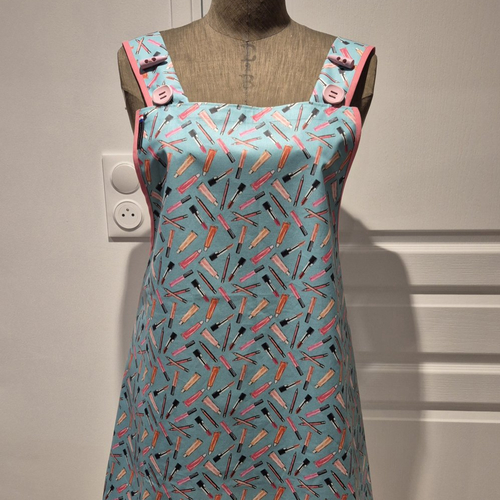 Tablier croisé dos adulte, tissu coton enduit "maquillage"